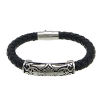 Cowhide Bracelet stainless steel magnetic clasp blacken black 8.5mm Length Approx 8 Inch Sold By Lot