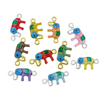 Animal Tibetan Style Connector, Elephant, plated, enamel & 1/1 loop, mixed colors, nickel, lead & cadmium free, 32x15x3mm, Hole:Approx 3mm, 100PCs/Lot, Sold By Lot