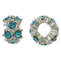 Tibetan Style Spacer Beads, Rondelle, platinum color plated, with rhinestone, nickel, lead & cadmium free, 8x12x12mm, Hole:Approx 5mm, 200PCs/Lot, Sold By Lot