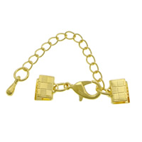 Brass Lobster Claw Cord Clasp gold color plated with ribbon crimp end nickel lead & cadmium free Sold By Lot