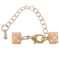 Brass Lobster Claw Cord Clasp, rose gold color plated, with ribbon crimp end, nickel, lead & cadmium free, 30x7mm, 200PCs/Lot, Sold By Lot