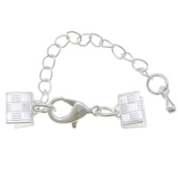 Brass Lobster Claw Cord Clasp silver color plated with ribbon crimp end nickel lead & cadmium free Sold By Lot