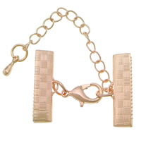 Brass Lobster Claw Cord Clasp, rose gold color plated, with ribbon crimp end, nickel, lead & cadmium free, 30x20mm, 100PCs/Lot, Sold By Lot