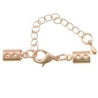 Brass Lobster Claw Cord Clasp, rose gold color plated, with cord tip, nickel, lead & cadmium free, 35x5mm, 200PCs/Lot, Sold By Lot