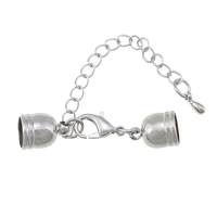 Brass Lobster Claw Cord Clasp, platinum color plated, with end cap, nickel, lead & cadmium free, 13x10mm, 40mm, Inner Diameter:Approx 9mm, 100PCs/Lot, Sold By Lot