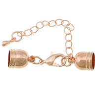 Brass Lobster Claw Cord Clasp, rose gold color plated, with end cap, nickel, lead & cadmium free, 13x10mm, 40mm, Inner Diameter:Approx 9mm, 100PCs/Lot, Sold By Lot