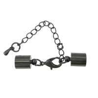 Brass Lobster Claw Cord Clasp, plumbum black color plated, with end cap, nickel, lead & cadmium free, 12x8mm, 38mm, Inner Diameter:Approx 7.5mm, 200PCs/Lot, Sold By Lot