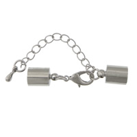 Brass Lobster Claw Cord Clasp, platinum color plated, with end cap, nickel, lead & cadmium free, 12x8mm, 38mm, Inner Diameter:Approx 7.5mm, 200PCs/Lot, Sold By Lot