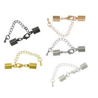Brass Lobster Claw Cord Clasp, plated, with end cap, mixed colors, nickel, lead & cadmium free, 12x8mm, 38mm, Inner Diameter:Approx 7.5mm, 200PCs/Lot, Sold By Lot