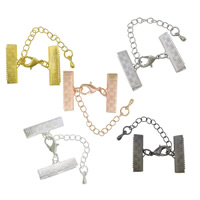 Brass Lobster Claw Cord Clasp, plated, with ribbon crimp end, mixed colors, nickel, lead & cadmium free, 30x20mm, 100PCs/Lot, Sold By Lot