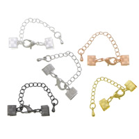 Brass Lobster Claw Cord Clasp, plated, with ribbon crimp end, mixed colors, nickel, lead & cadmium free, 30x7mm, 200PCs/Lot, Sold By Lot