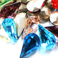 Crystal Cabochons, Teardrop, silver color plated, faceted, mixed colors, 6x10mm, 720PCs/Bag, Sold By Bag