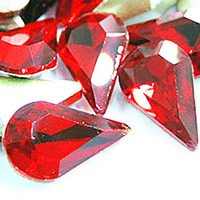 Crystal Cabochons, Teardrop, silver color plated, faceted, siam, 8x13mm, 288PCs/Bag, Sold By Bag