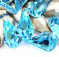 Crystal Cabochons, Teardrop, silver color plated, faceted, Aquamarine, 8x13mm, 288PCs/Bag, Sold By Bag