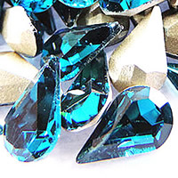 Kristall Eisen auf Nagelkopf, Tropfen, silberfarben plattiert, facettierte, pfauenblau, 8x13mm, 288PCs/Tasche, verkauft von Tasche