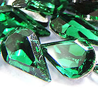 Crystal Cabochons, Teardrop, silver color plated, faceted, Crystal Green, 8x13mm, 288PCs/Bag, Sold By Bag