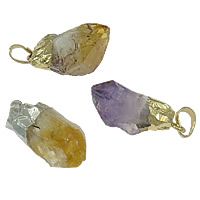 Quartz Gemstone Pendants, with Tibetan Style, plated, mixed colors, 14-18x29-30x13-15mm, Hole:Approx 4-5x7-8mm, 10PCs/Lot, Sold By Lot
