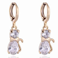 Gets® Jewelry Earring, Brass, Cat, 18K gold plated, with cubic zirconia, nickel, lead & cadmium free, 29mm, Sold By Pair