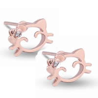 Gets® Jewelry Earring, Brass, Cat, real rose gold plated, with cubic zirconia, nickel, lead & cadmium free, 6mm, Sold By Pair