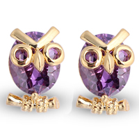Gets® Jewelry Earring Brass Owl 18K gold plated with cubic zirconia nickel lead & cadmium free 14mm Sold By Pair