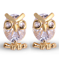 Gets® Jewelry Earring Brass Owl 18K gold plated with cubic zirconia nickel lead & cadmium free 14mm Sold By Pair