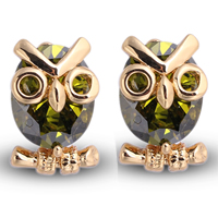 Gets® Jewelry Earring, Brass, Owl, 18K gold plated, with cubic zirconia, nickel, lead & cadmium free, 14mm, Sold By Pair