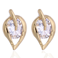 Gets® Jewelry Earring, Brass, Leaf, 18K gold plated, with cubic zirconia, nickel, lead & cadmium free, 8mm, Sold By Pair