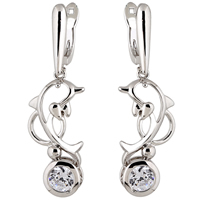 Gets® Jewelry Earring, Brass, Dolphin, platinum plated, with cubic zirconia, nickel, lead & cadmium free, 38mm, Sold By Pair