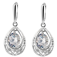 Gets® Jewelry Earring, Brass, Teardrop, platinum plated, with cubic zirconia, nickel, lead & cadmium free, 36mm, Sold By Pair