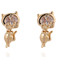 Gets® Jewelry Earring, Brass, Cat, 18K gold plated, with cubic zirconia, nickel, lead & cadmium free, 21mm, Sold By Pair