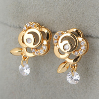 Gets® Jewelry Earring Brass Flower 18K gold plated with cubic zirconia nickel lead & cadmium free 16mm Sold By Pair