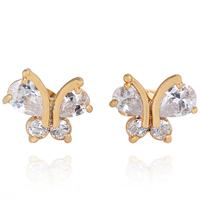 Gets® Jewelry Earring Brass Butterfly 18K gold plated with cubic zirconia nickel lead & cadmium free 10mm Sold By Pair