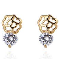 Gets® Jewelry Earring, Brass, Flower, 18K gold plated, with cubic zirconia, nickel, lead & cadmium free, 16x7mm, Sold By Pair