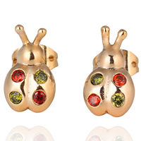 Gets® Jewelry Earring, Brass, Ladybug, 18K gold plated, with cubic zirconia, nickel, lead & cadmium free, 13mm, Sold By Pair