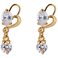 Gets® Jewelry Earring, Brass, Heart, 18K gold plated, with cubic zirconia, nickel, lead & cadmium free, 23mm, Sold By Pair