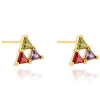 Gets® Jewelry Earring Brass Triangle 18K gold plated with cubic zirconia nickel lead & cadmium free 9.5mm Sold By Pair