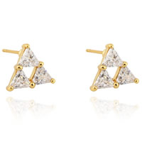 Gets® Jewelry Earring, Brass, Triangle, 18K gold plated, with cubic zirconia, nickel, lead & cadmium free, 9.5mm, Sold By Pair