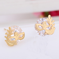 Gets® Jewelry Earring, Brass, Mask, 18K gold plated, with cubic zirconia, nickel, lead & cadmium free, 11mm, Sold By Pair
