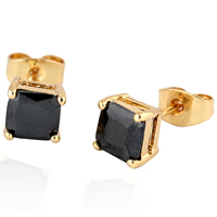 Gets® Jewelry Earring, Brass, Square, 18K gold plated, with cubic zirconia, nickel, lead & cadmium free, 7mm, Sold By Pair