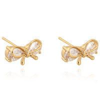 Gets® Jewelry Earring Brass Bowknot 18K gold plated with cubic zirconia nickel lead & cadmium free 14mm Sold By Pair