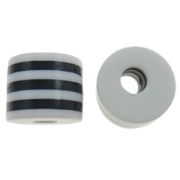 Gestreifte Harz Perlen, Zylinder, Streifen, weiß, 10x8.5mm, Bohrung:ca. 4mm, 1000PCs/Tasche, verkauft von Tasche