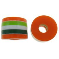 Gestreifte Harz Perlen, Zylinder, Streifen, farbenfroh, 10x8.5mm, Bohrung:ca. 4mm, 1000PCs/Tasche, verkauft von Tasche