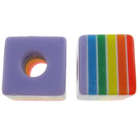 Grânulos de resina listrado, Cubo, listras, multi colorido, 10mm, Buraco:Aprox 4mm, 1000PCs/Bag, vendido por Bag