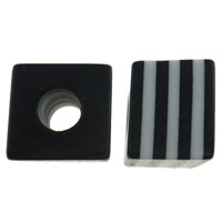 Grânulos de resina listrado, Cubo, listras, preto, 10mm, Buraco:Aprox 4mm, 1000PCs/Bag, vendido por Bag