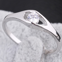 Bliver® Finger Ring, Messing, platineret, med cubic zirconia, nikkel, bly & cadmium fri, 3.7mm, Størrelse:5, Solgt af PC