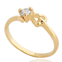 Gets® Finger Ring, Brass, Heart, 18K gold plated, with cubic zirconia, nickel, lead & cadmium free, 4mm, US Ring Size:5, Sold By PC