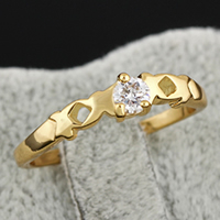 Bliver® Finger Ring, Messing, 18K forgyldt, med cubic zirconia, nikkel, bly & cadmium fri, 4mm, Størrelse:5, Solgt af PC