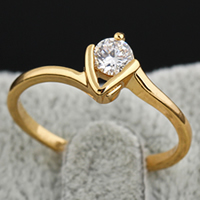 Bliver® Finger Ring, Messing, 18K forgyldt, med cubic zirconia, nikkel, bly & cadmium fri, 5.5x8mm, Størrelse:5, Solgt af PC