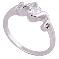 Bliver® Finger Ring, Messing, platineret, med cubic zirconia, nikkel, bly & cadmium fri, 5mm, Størrelse:7.5, Solgt af PC