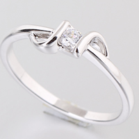 Bliver® Finger Ring, Messing, platineret, med cubic zirconia, nikkel, bly & cadmium fri, 3mm, Størrelse:5, Solgt af PC